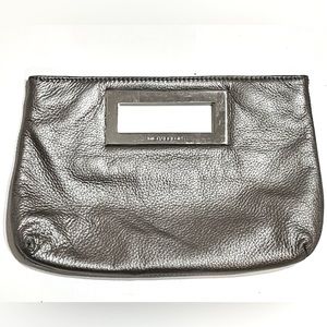 MICHAEL KORS Clutch Purse Berkeley Metallic Silver Genuine Pebble Leather Bag